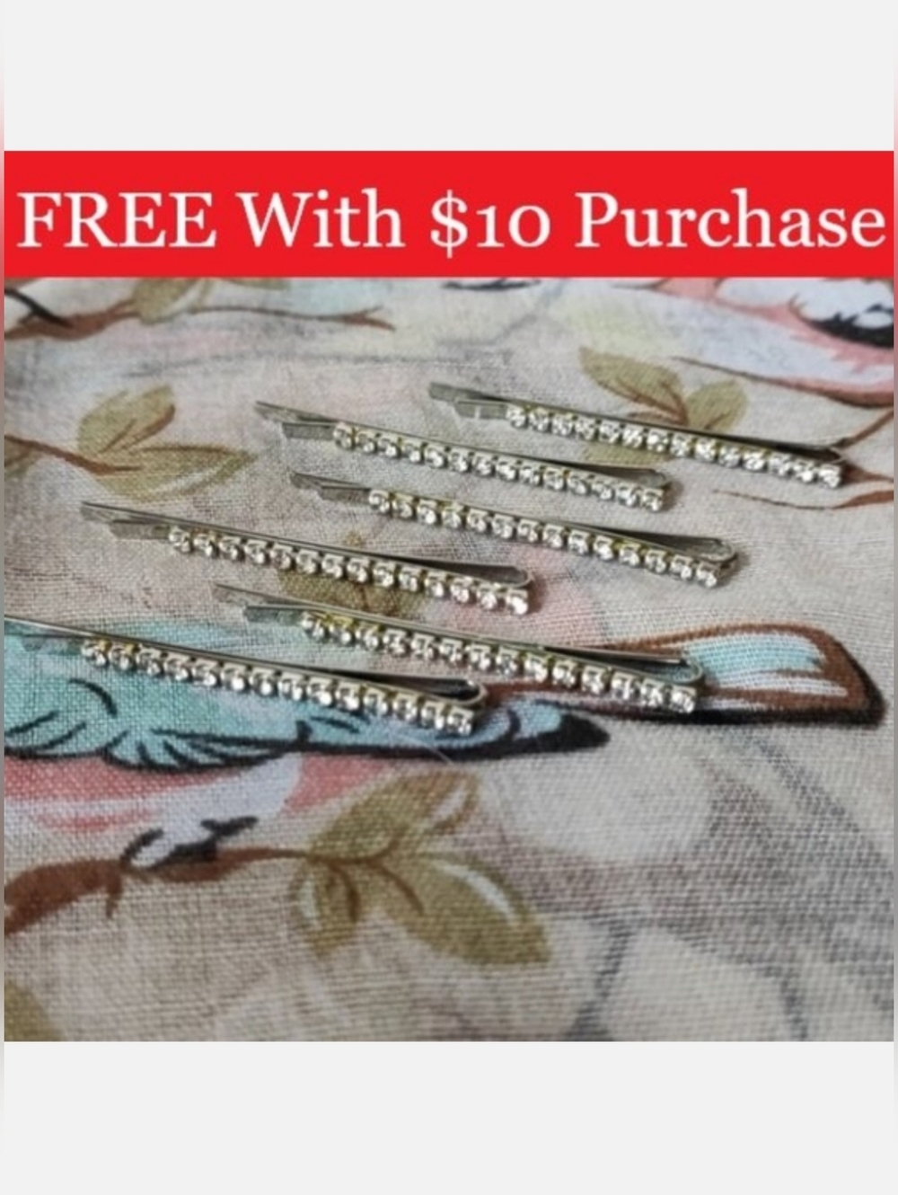 Silver Tone Rhinestone Bobby Pins Set of Six Hair Jewelry New on Card RED BANNER